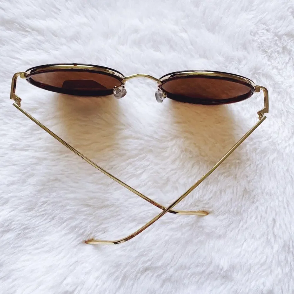Dean Tortoise Brown w/ Gold Rims Round Sunglasses